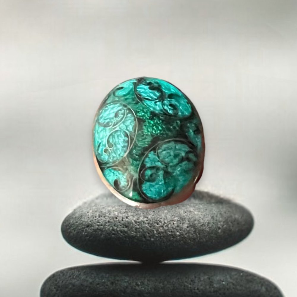 Cloisonné turquoise/greens statement ring, size 8 - 925 silver
